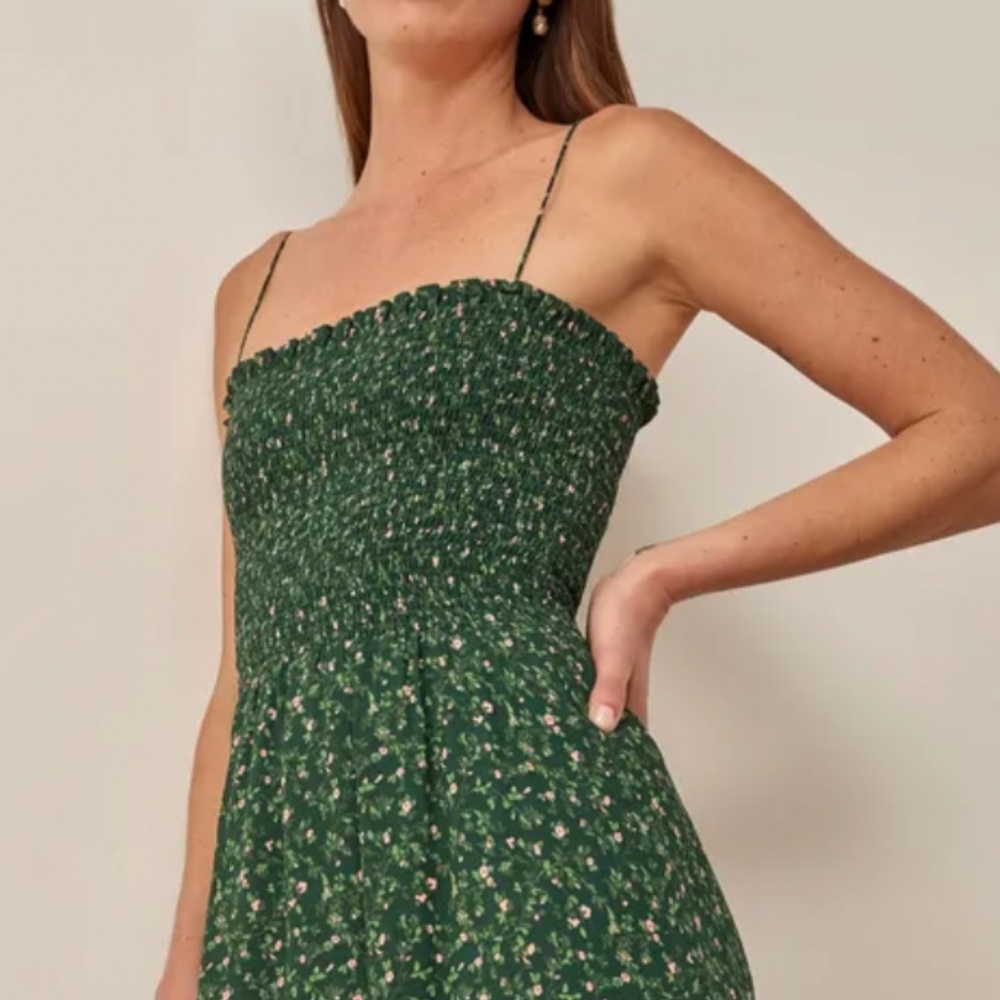 Reformation Green Floral Midi Dress